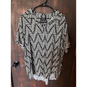Wildfang The Empower Button Up Shirt Black White Leaf Print Rayon XXL